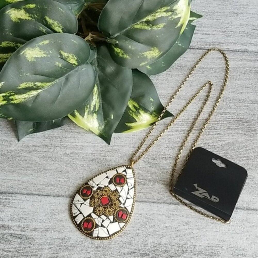 ZAD Long Stone Chip Teardrop Link Chain Necklace NEW